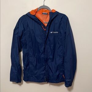 Columbia Orange and Blue Raincoat with Hood and Water-Resistant Fabric